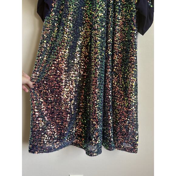 Unique Vintage Plus Size L 10/12 1970s Navy Glitter Sequin Maxi Dress! - Picture 4 of 9